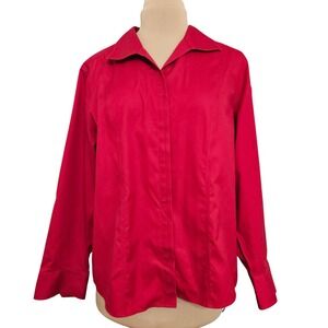 Chico's No-Iron Cotton Button Down Shirt Red Long Sleeve Blouse Sz 3 Office XL
